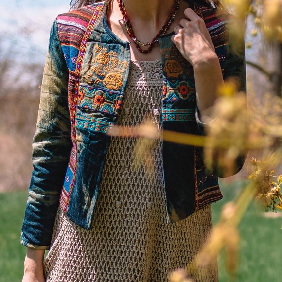 Acid Wash quilted embroidered Jacket - Picture 1 of 6
